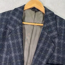 VINTAGE Lanvin Sport Coat Mens Medium Tall Blue Check Tweed Classic Fit Preppy