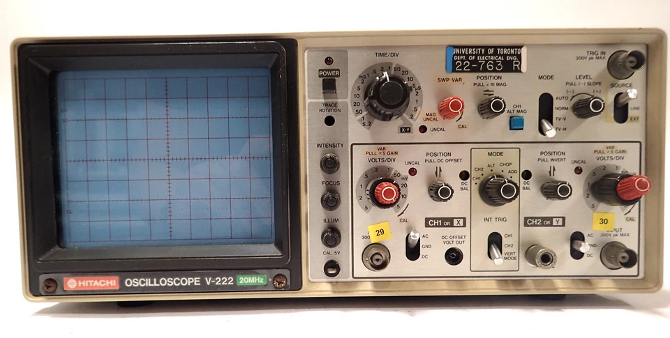 HITACHI V-222 OSCILLOSCOPE 20MHz DUAL CHANNEL 6" DISPLAY TESTED! - Image 2 of 4