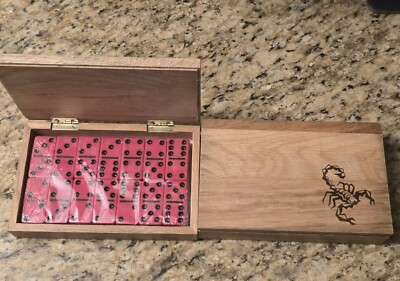 2 RARE Boxes Of Scorpion Red & Black Complete Domino Sets Each in Own Wooden Box