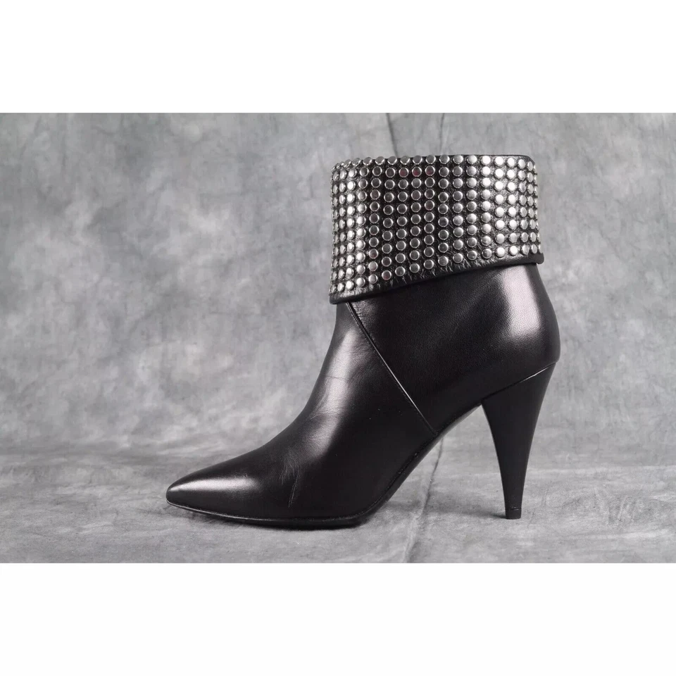BOTINES DE CUERO NEGRO TACHONADO STILETTO Saint Laurent Paris UE 35 NUEVOS 0268 Foto 4 de 4