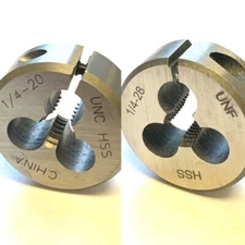 1/4- 1" OD ROUND ADJUSTABLE DIE HIGH SPEED STEEL-PICK 1/4-20 x 1" OR 1/4-28 x 1"