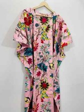 Indian Pink Long Floral Print Cotton Hippie Maxi Women Nightwear Caftan Dress