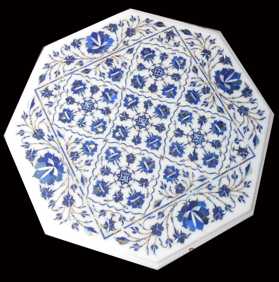 18-inch marble coffee table with lapis stone inlay art decor  