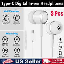 3Pcs Type C Earphones Wired Earbuds w/ Mic Digital Stereo Sound for Phone Laptop
