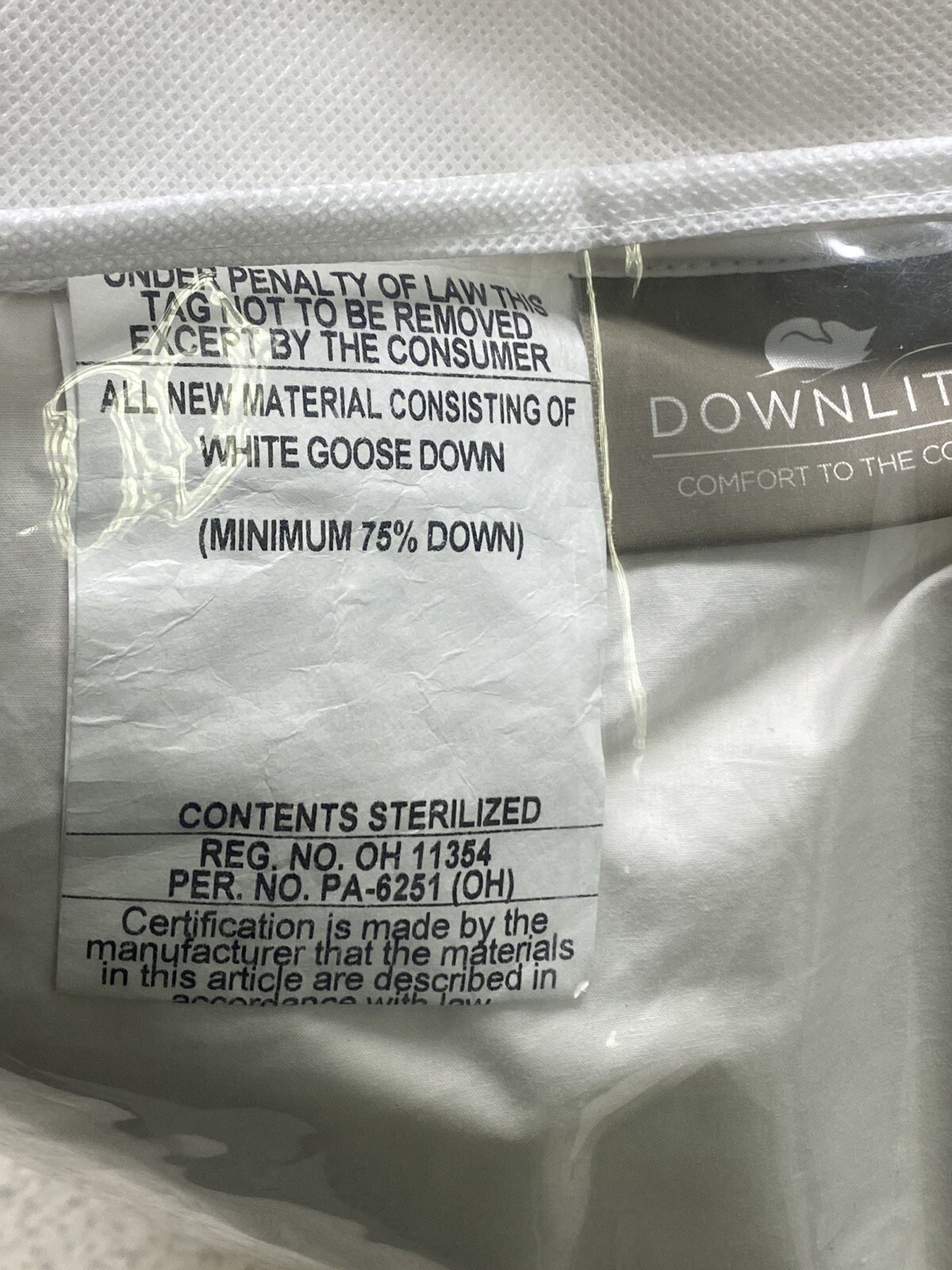 DOWNLITE Goose Down MEDIUM Hard Chamber Standard Pillow New