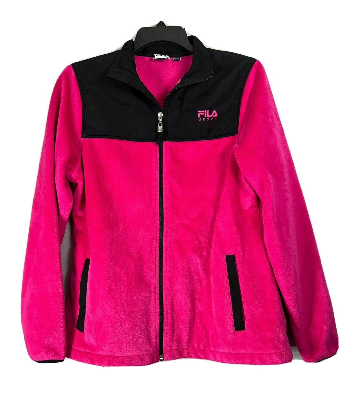 FILA Pile GIACCA Donna MEDIA Rosa Nera Full Zip + Tasche