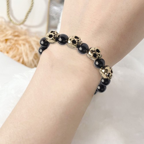 Skull Army Onyx Bead Bracelet NGT - Picture 5 of 12