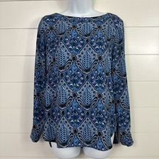 Women's LOFT Long Sleeve Blouse Shirt Blue Pattern sz XS
