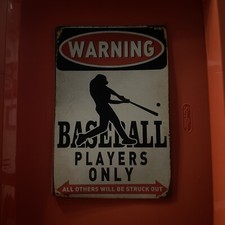 Metal Sign Baseball Players Only Decoration Home Wall Art Decor 8x12in