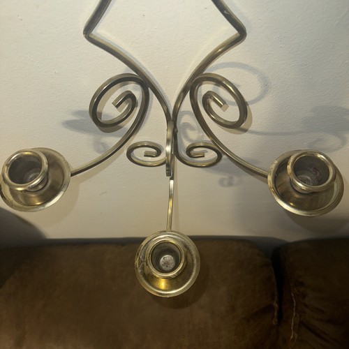 Vintage HOMCO Three Arm Brass Wall Sconce Candle Holder Hollywood Regency - Picture 6 of 6