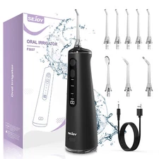 SEJOY Water Flosser Cordless 4 Mode Dental Oral Irrigator 8 Nozzle Teeth Cleaner