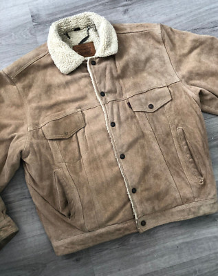Vintage Levi's Wildleder Sherpa Trucker Jacke - hellbraun - Größe 38 [p2p 19,5'']