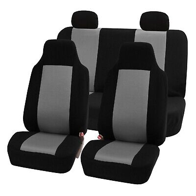 Gray Black Striped Car Seat Covers Auto Interior Racing Sport Mesh Cloth