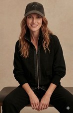 New Varley Roxbury Zip Through Jacket DoubleSoft Black XS Athleisure Lounge 178