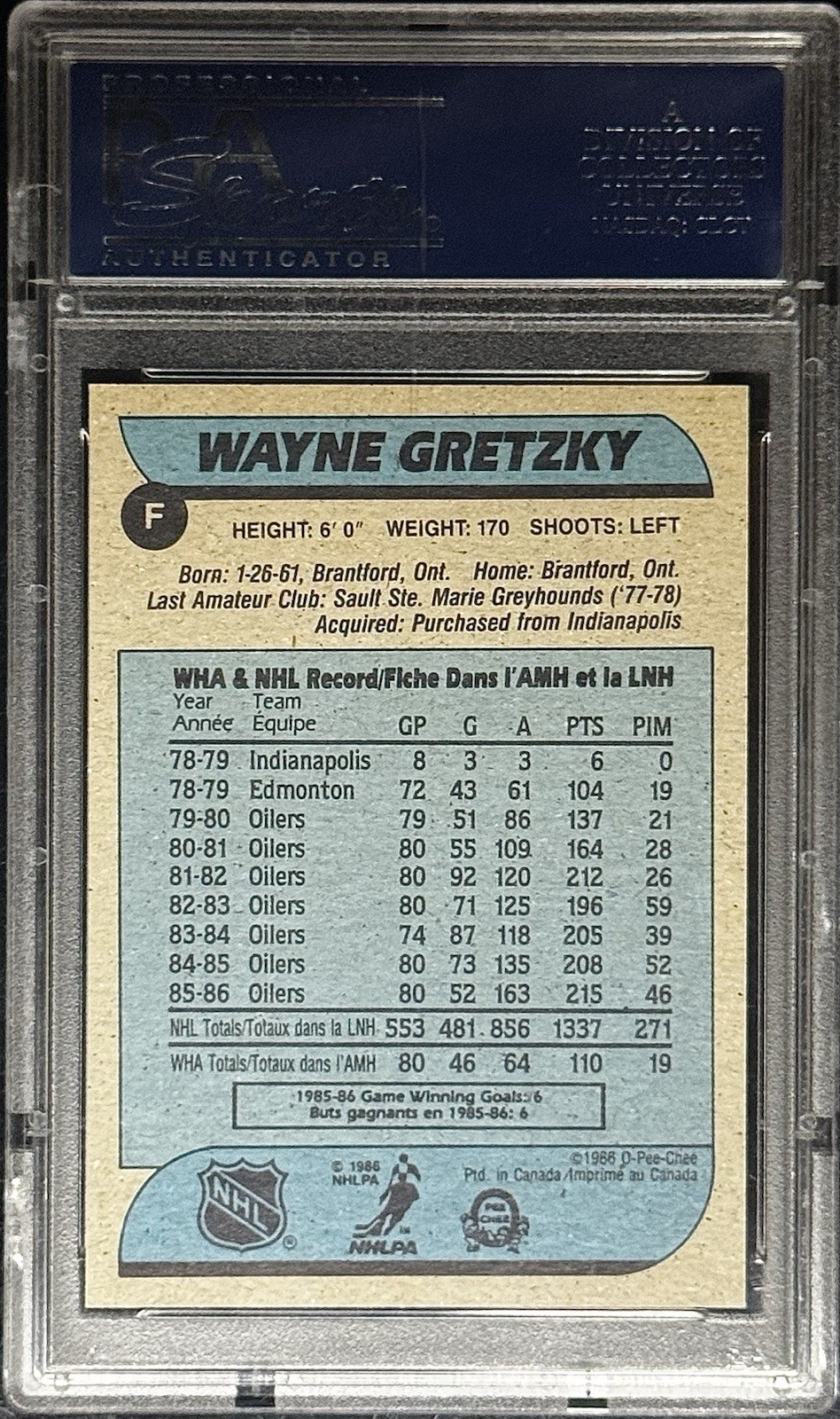 Wayne Gretzky PSA 9 - 1986-87 O-Pee-Chee #F Box Bottoms-Hand Cut - Oilers view 2