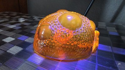 Blenko Glass Ladybug Tangerine Persimmon With Original Sticker UV Glow