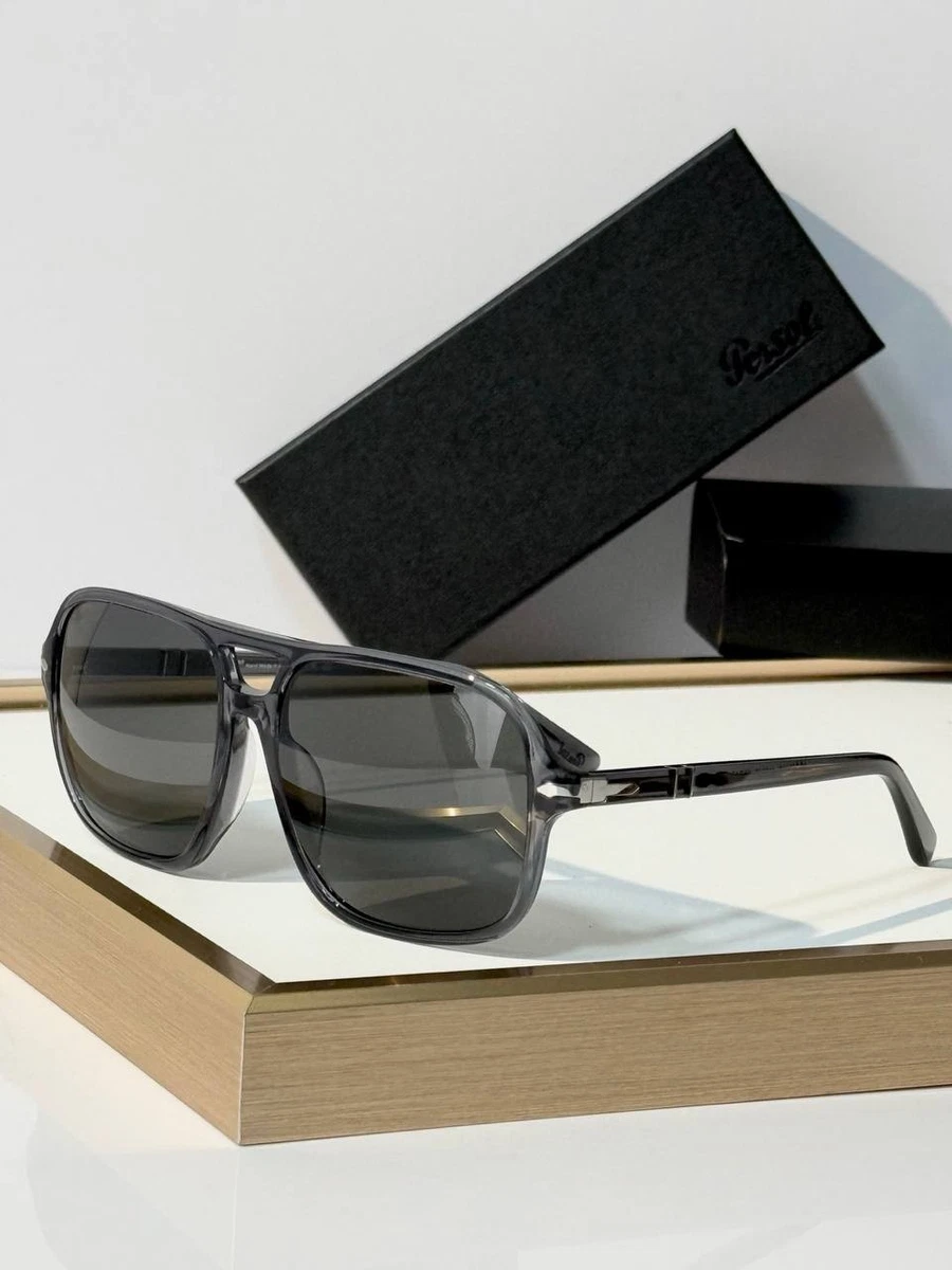 Persol P033108 1196S3 Transparent Grey Aviator Sunglasses Grey Lens Meflecto