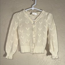 Loveshackfancy cream heart knit cardigan sweater girls size 5/6