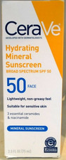 CeraVe Hydrating Face Mineral Sunscreen SPF 50, 2.5 fl oz, Exp 1/2028