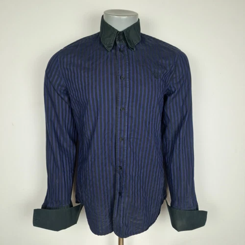 Versace Couture Abito Camicia Uomo Media Righe Blu e Nero Made in Italy
