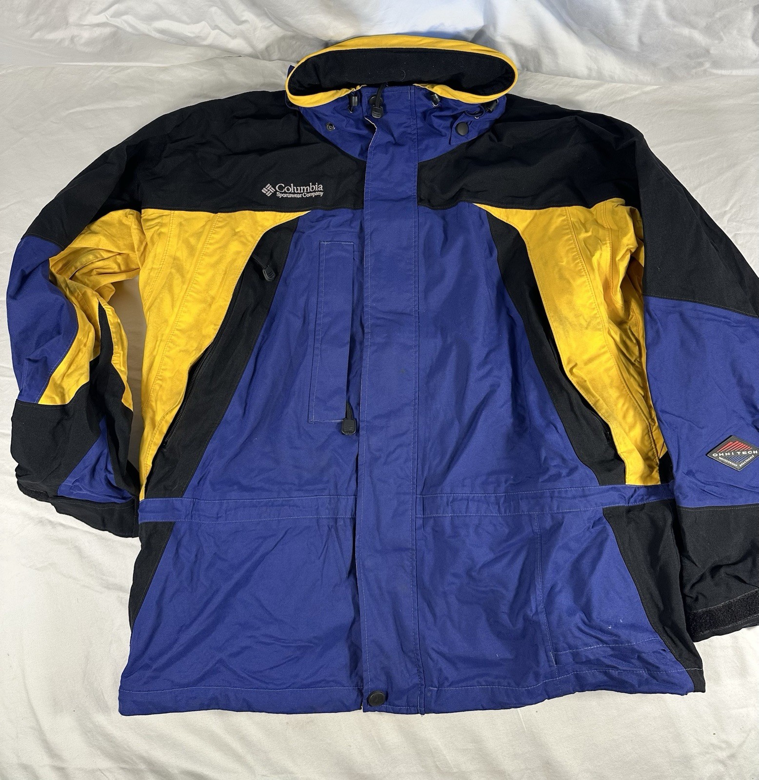 Vintage Columbia 80s Ski Jacket for Men XL Colorblock Hooded Windbreaker  