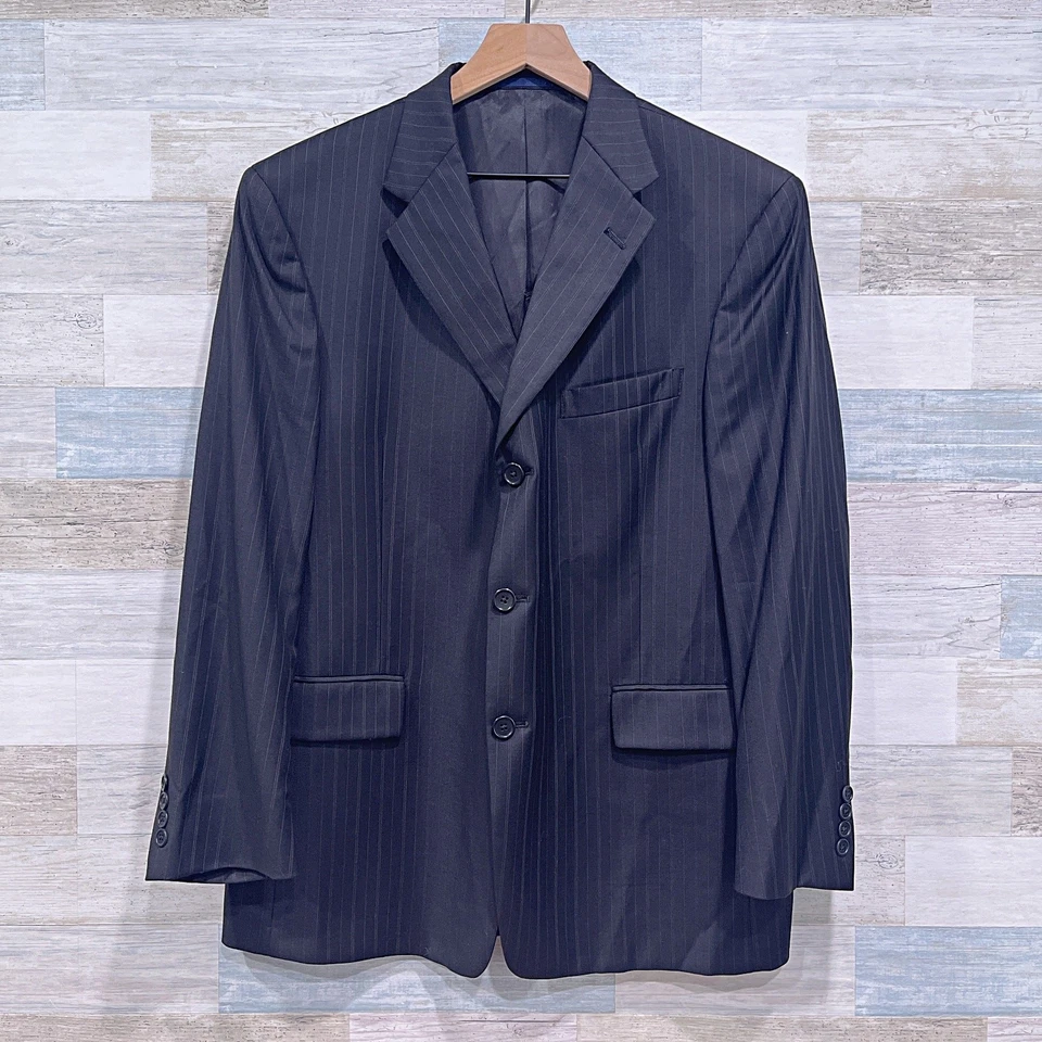 Ing Loro Piana Italy Wool Striped Suit Black Stripe Daniel Cremieux Mens 44S 37W - Image 2 of 4