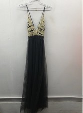 Windsor Women's Black Gold Lace Bodice Tulle V-Neck Prom Gown NWT Sz S