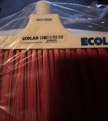Set of 2 Ecolab 8'' Flagged Lobby Broom Head Red Synthetic Bristles Threaded