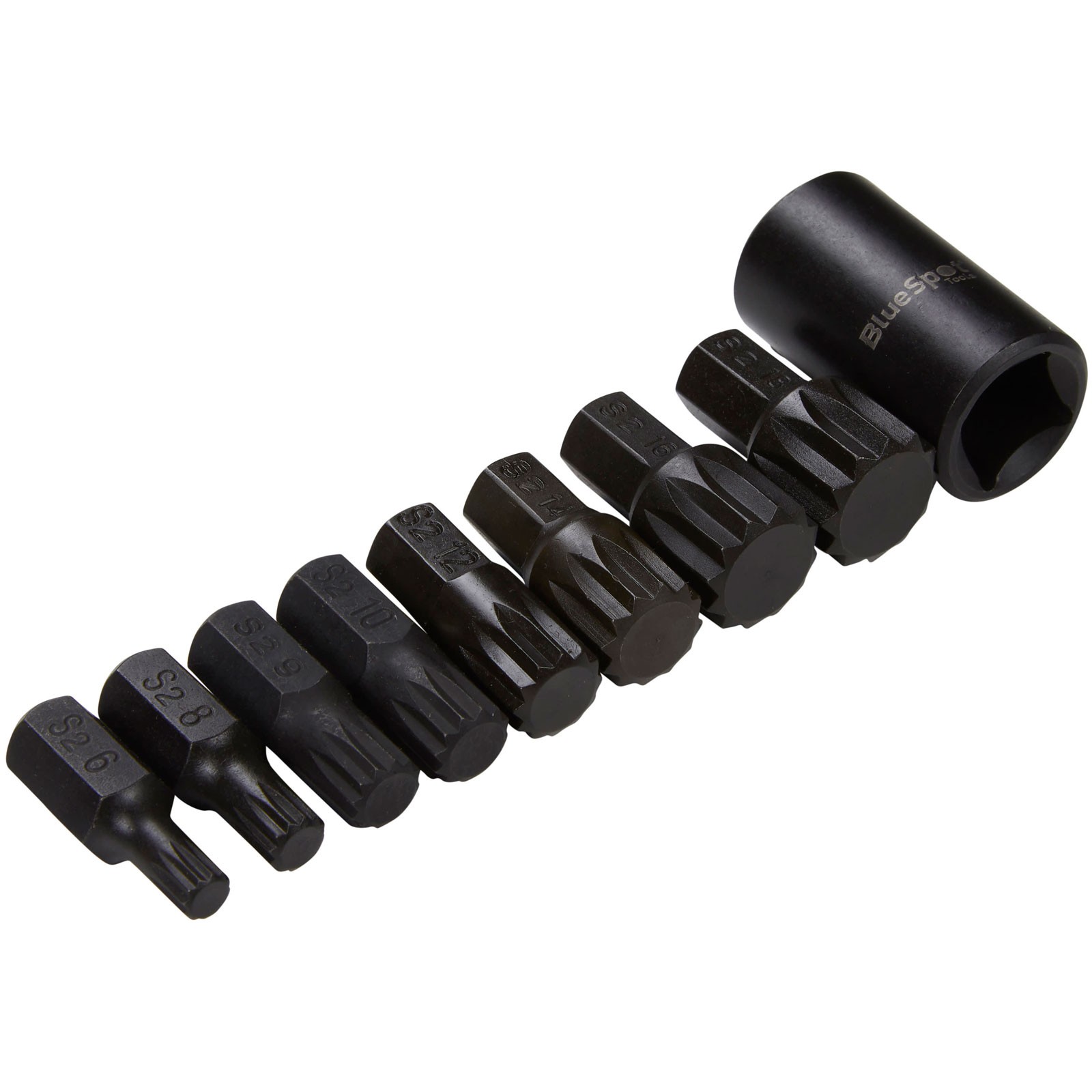 BlueSpot Tools 1/2in Impact Spline Bit Set, 9 Piece