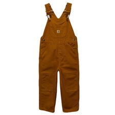 Carhartt Boys Brown Cotton Canvas Bib Overalls Pants, Solid, Pockets, 4