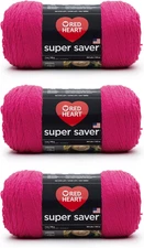Super Saver Shocking Pink Yarn - 3 Pack of 198G/7Oz - Acrylic - 4 Medium (Worste