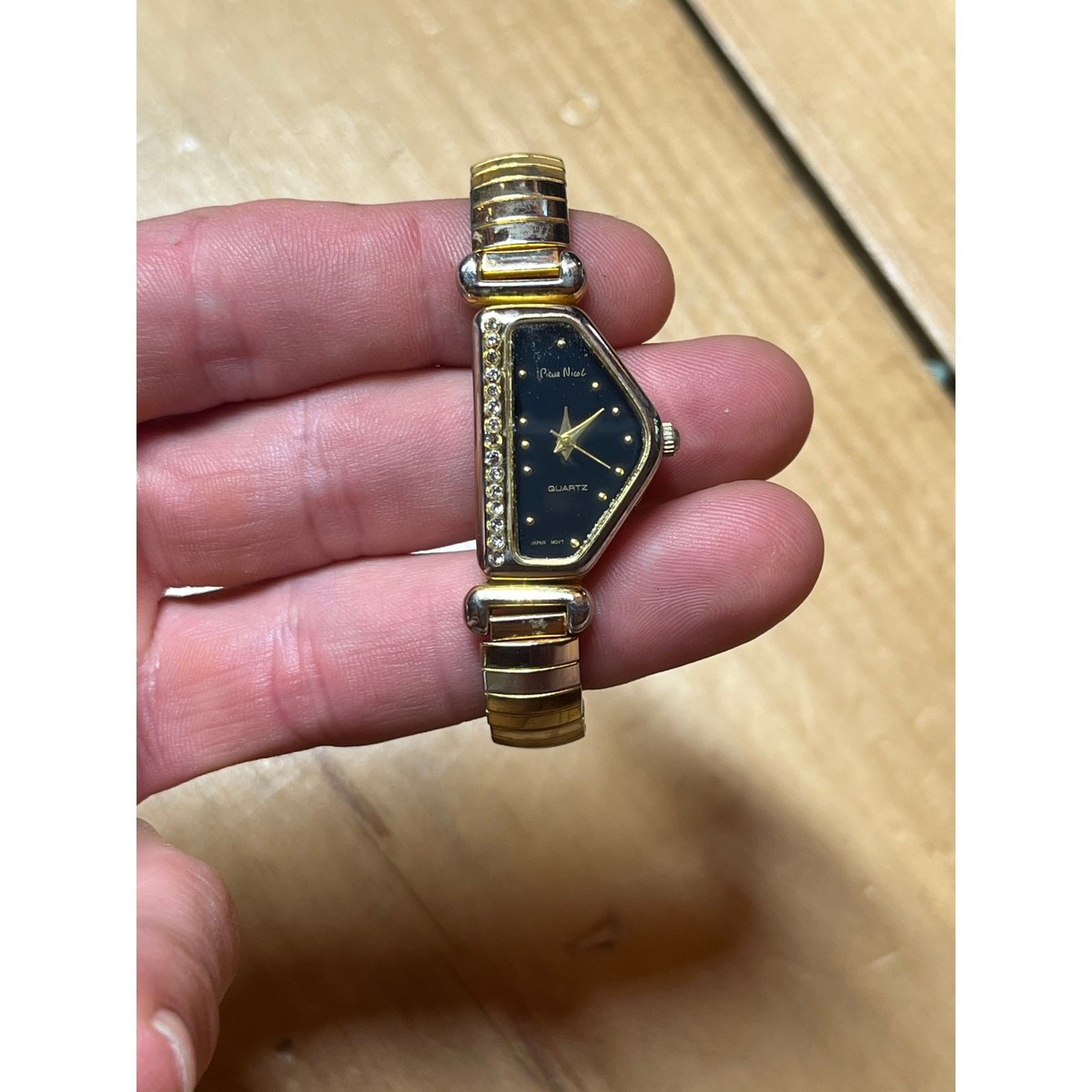 Vintage Pierre Nicol Half Moon Gold Tone Watch.Stretchy band  display picture 2