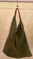 Borse In Pelle Sage Green Suede Hobo Slouch Bag Made In Italy