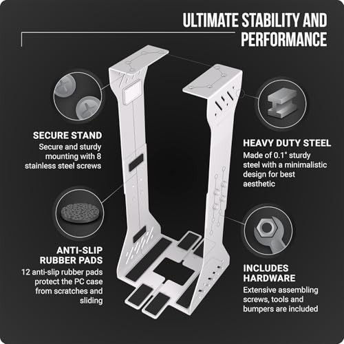 Heavy Duty Under Desk PC Holder – Up to 77 lbs Load Capacity - Adjustable White