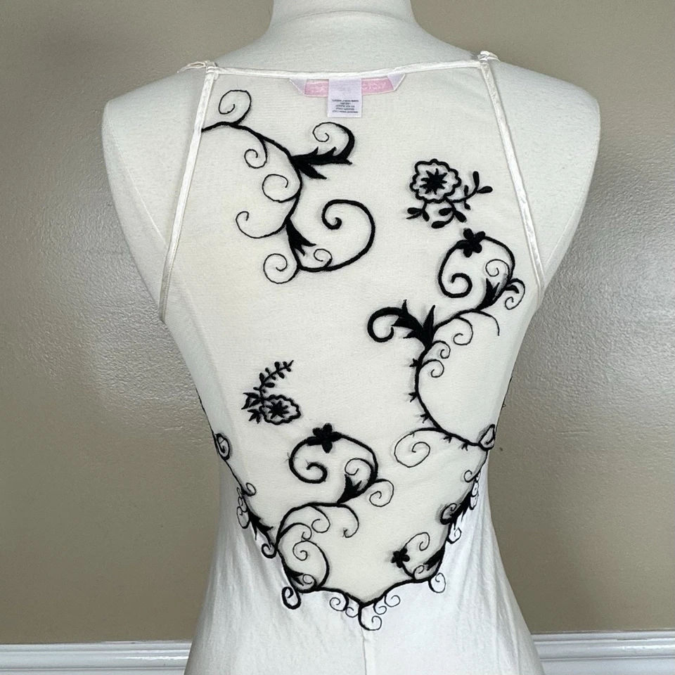 Camisón largo de seda bordado marfil Victoria's Secret XS con espalda transparente vintage Foto 4 de 4