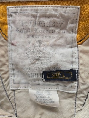 Rare Rugby Label Ralph Lauren Striped Gold & Blue Polo Shirt Men's