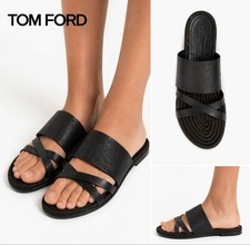 Women's TOM FORD Black Leather Flat Sandals 10