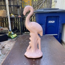 Vintage Mid Century 1950's Glossy Art Deco Pink Flamingo Tall Ceramic Figurine