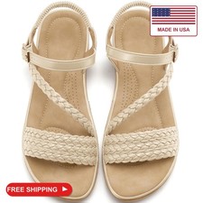 Aomigoct Dressy Womens Sandals Summer: Comfortable Strappy Flats Sandals Women -