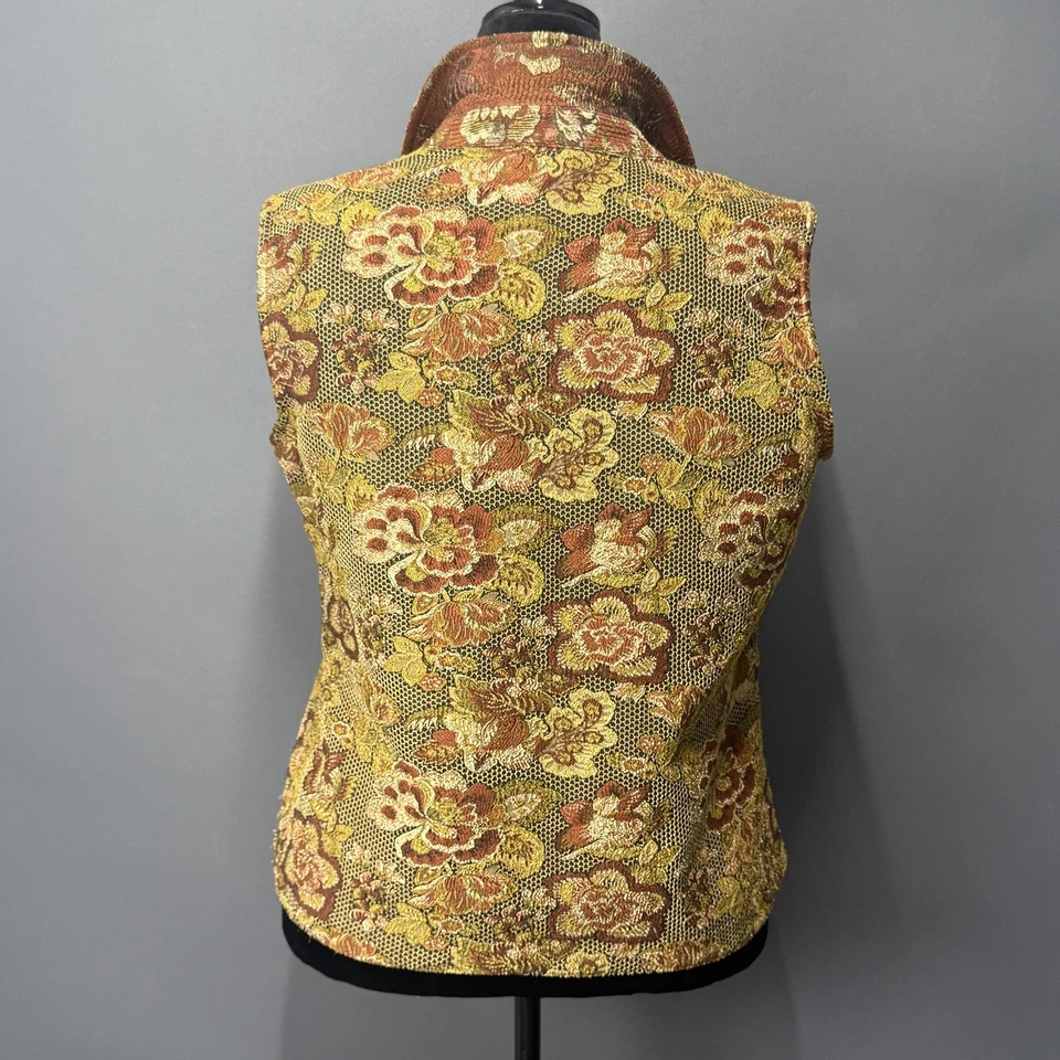 Christopher & Banks Chaleco Mujer XL Brocado Floral Botones Tapiz Top Foto 2 de 4