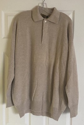 Loro Piana 100% Cashmere 3 Button Polo Sweater Beige 56 For Bergdorf Goodman