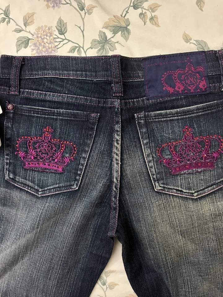 [NUEVO CON ETIQUETAS] Y2K Rock & Republic Victoria Beckham Rosa Tiro Bajo Jeans Talla 5/6 Foto 2 de 4