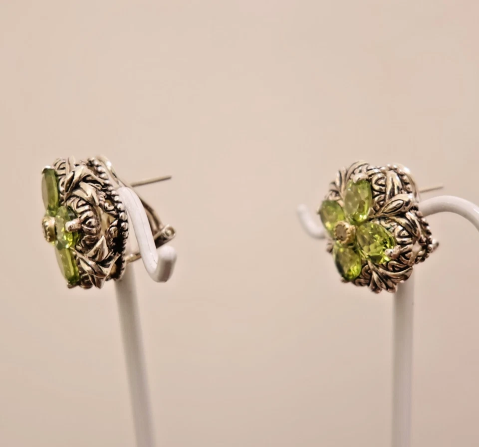 Barbara Bixby earrings flower studs green peridots sterling silver omega 18K - Image 4 of 4