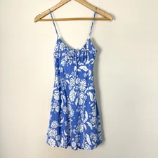 Hello Molly In Secret Babydoll Mini Dress Blue Floral Womens XS Summer Retro