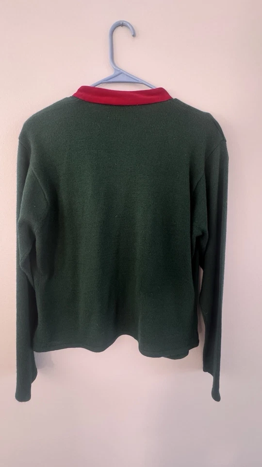 Cárdigan de Navidad vintage 1995 Susan Bristol bordado a mano L Hong Kong Foto 2 de 4