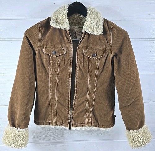 Abercrombie & Fitch Corduroy Sherpa Collar Trucker Jacket Size S Brown Boho Y2K - Picture 7 of 12