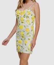 Morgan  Co Women's Juniors Yellow Short Sequin Floral Print Mini Dress Size 15