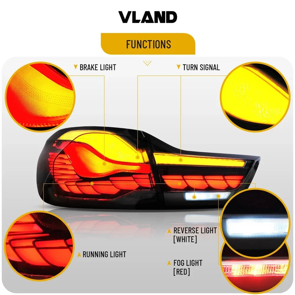 VLAND LED Tail Lights for BMW 4 Series M4 F82 F83 F32 F33 F36 2014-2020 - Image 2 of 4