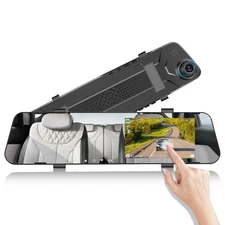 CAMECHO 4.5" Mirror Dash Cam Backup Camera 1080P FHD Front and Rear View Mirr...