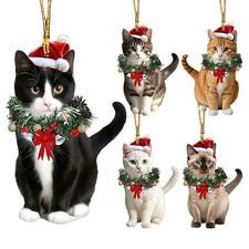 Cat Ornaments For Christmas Tree 2D Acrylic Pendant Cute Christmas Animal Decor